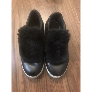 Faux Fur Detail Leather Sneakers